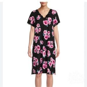 Secret Treasures Black Chemise with Pink Floral Pattern